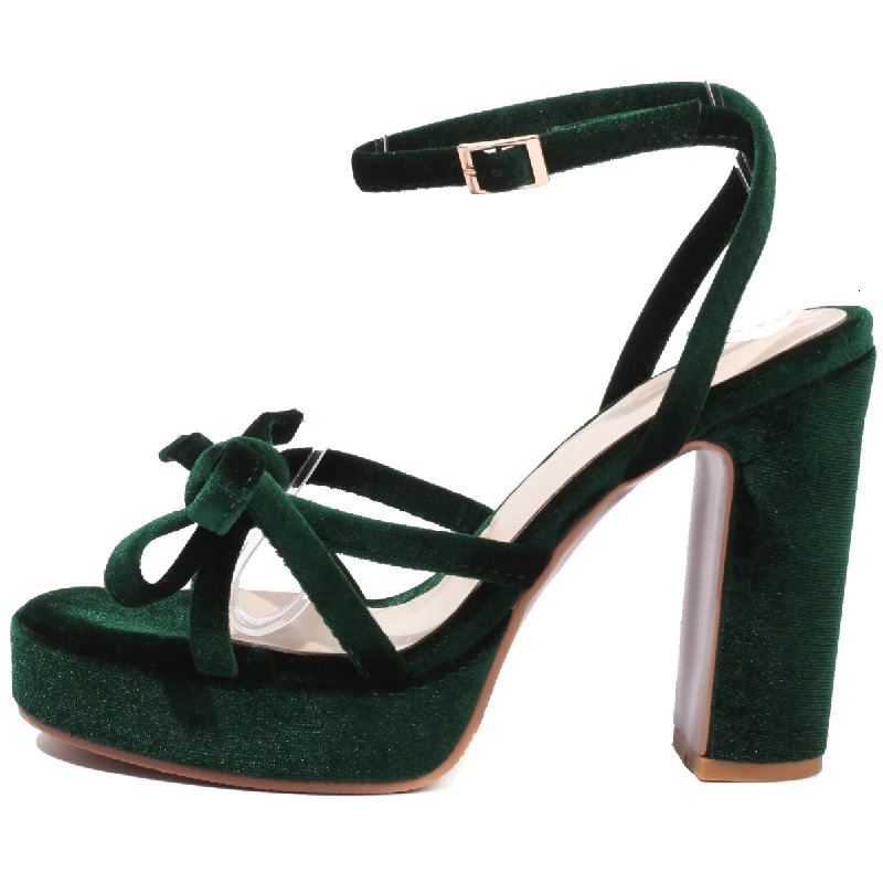 Velvet High Heels Sandals Women Summer Shoes Ankle Straps Fashion Flip Flops Black Red Green Heeled Party Wedding Shoe Female 251030