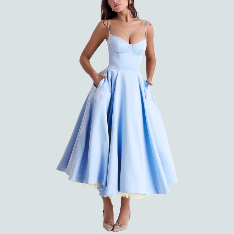 Sexy women's new suspender V-neck sleeveless dress tutu dress long dress