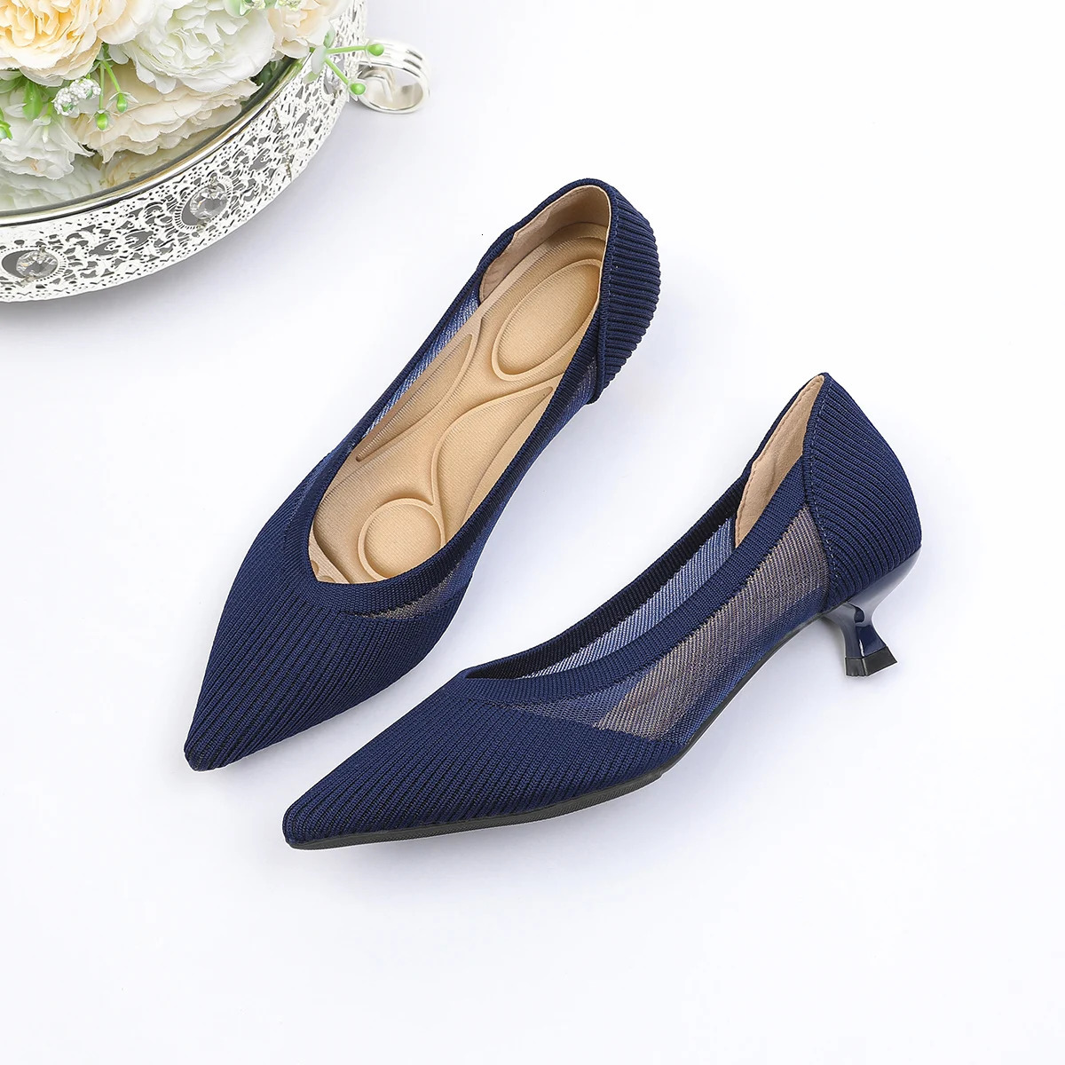 Womens high heels knitted breathable mesh fashionable and comfortable lightweight shoes for spring summer 250402BJ - view 7