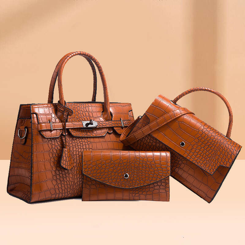 Autumn/Winter Crocodile Pattern Handbag Diagonal Cross Large Capacity Three piece Set Mother Bag 2025 New Casual Fashion Trend Clothing