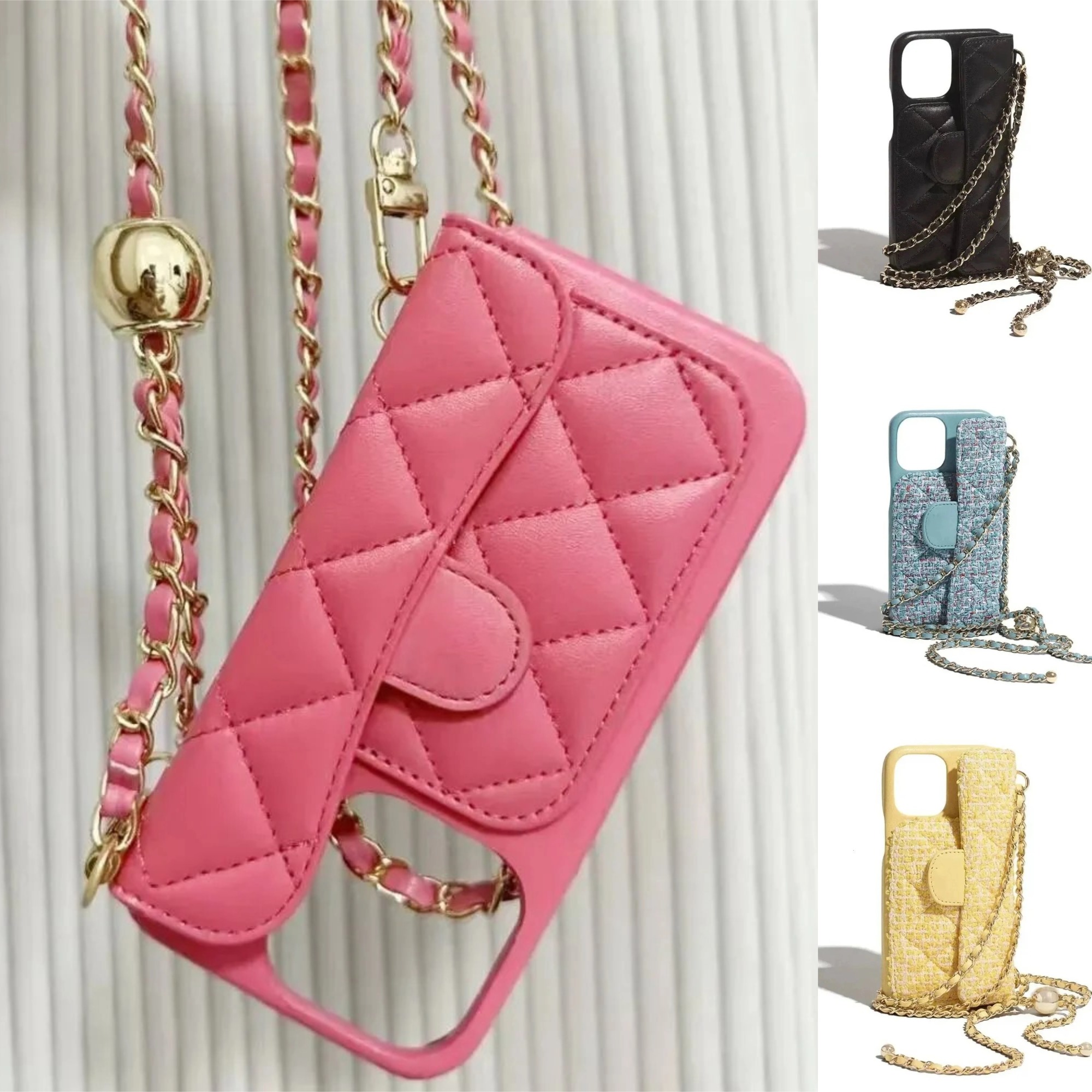 Luxury Crossbody Phone Case for iPhone 17 Pro Max Cases Apple iPhone 16 Pro Max 15 14 13 12 15 plus Designer Wallet Card Holders iPhone Case Chain Lanyard Mobile Cover