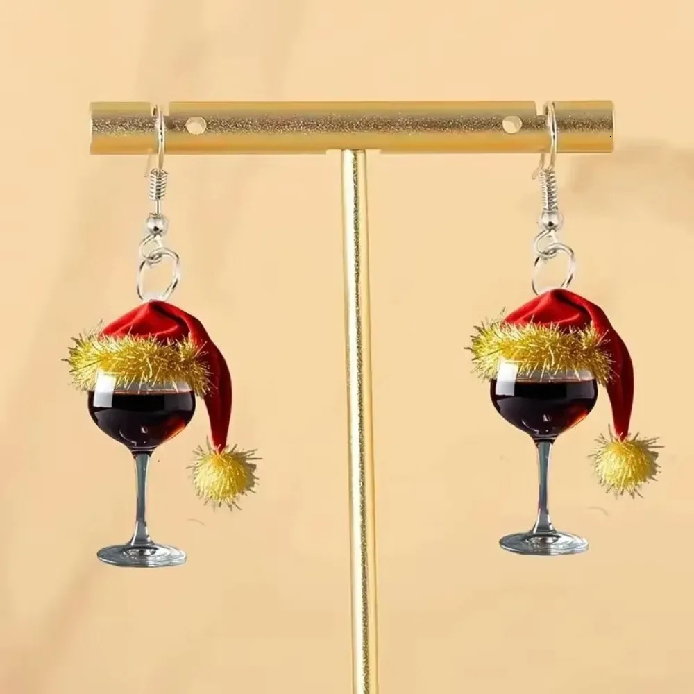 Festive Atmosphere Christmas Hat Gifts Christmas Pendant Earrings Red Wine Glass Wine Glass Acrylic Earrings Year 251031