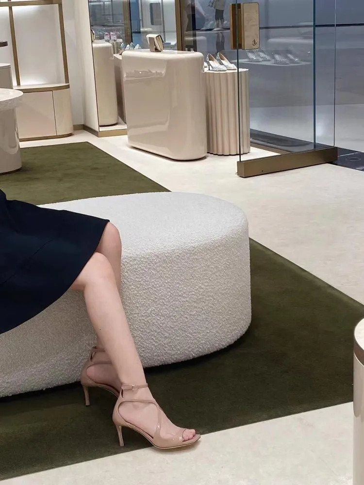 European and American Womens Square Toe Sandals Summer Nude Patent Leather Stiletto Sexy High Heels 251030