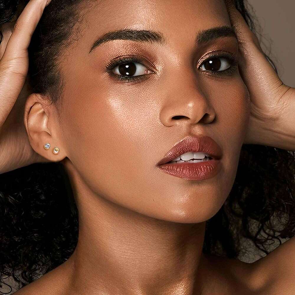 20G Push-in Threadless Flat Back Women Mens Surgical Steel Stud Earrings for Sensitive Ears, 14K Gold Plated Pearl Opal Ball Heart CZ Cartilage Earrin