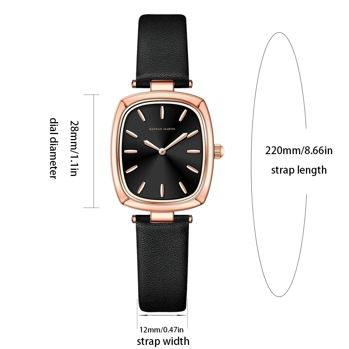 Watch Hannah Martin Womens Leather Rose Gold Simple Quartz Watch Top 3Bar Waterproof Original Fashion Women Watch 251031