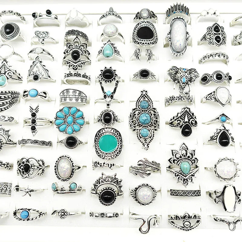 50pcsLot Wholesale n Vintage Black Acrylic Stone Finger Rings For Woman Party White Enamel Personality Bohemia Jewelry 251031