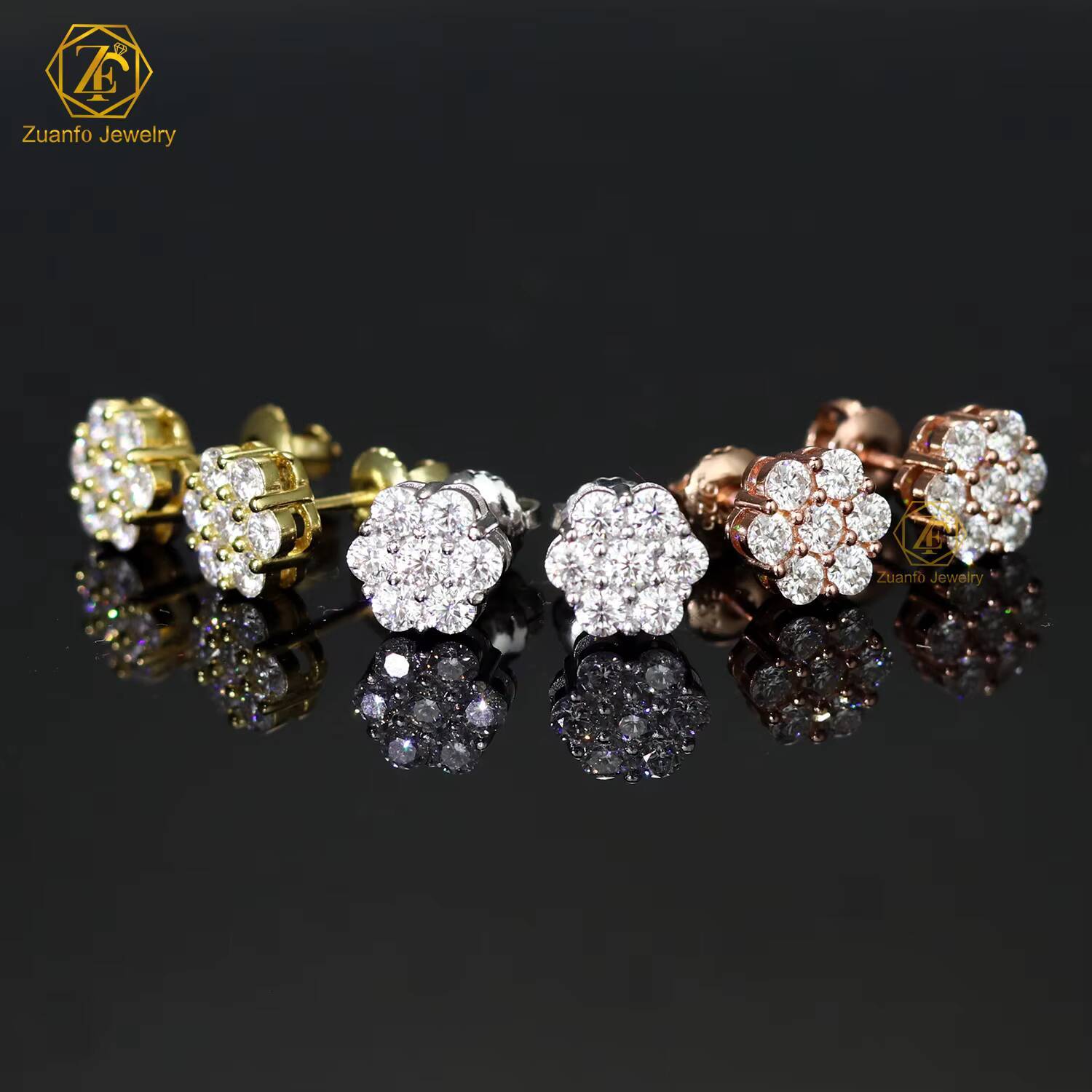 Hot Sale Pass Diamond Tester Round Vvs Moissanite Stud Earring 8mm Flower Hip Earrings Moissanite Jewelry for Men Women