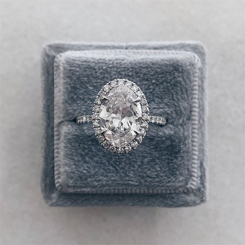 14K 18K White Real Gold 3.0 Carat Oval Cut Halo Engagement Womons Ring IGI Certificate Lab Grown Diamond Wedding Gold Ring For Women