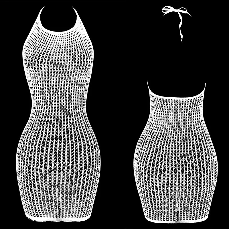 1 piece of womens sexy fishnet cover no bikini hollow see through tight dress beachwear summer swimsuit DS140 250328