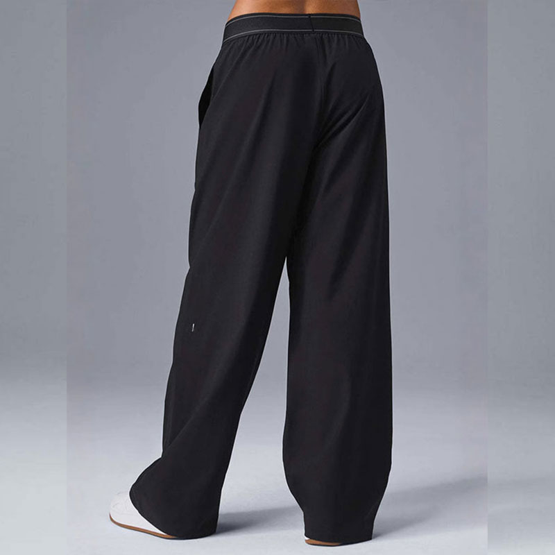 Women's Black Yoga Straight Leg Pants Fashion Elastic Waist Low-Rise Wide Leg Extra Long Trousers Trendy Streetwear Luxury Designer High-Quality 