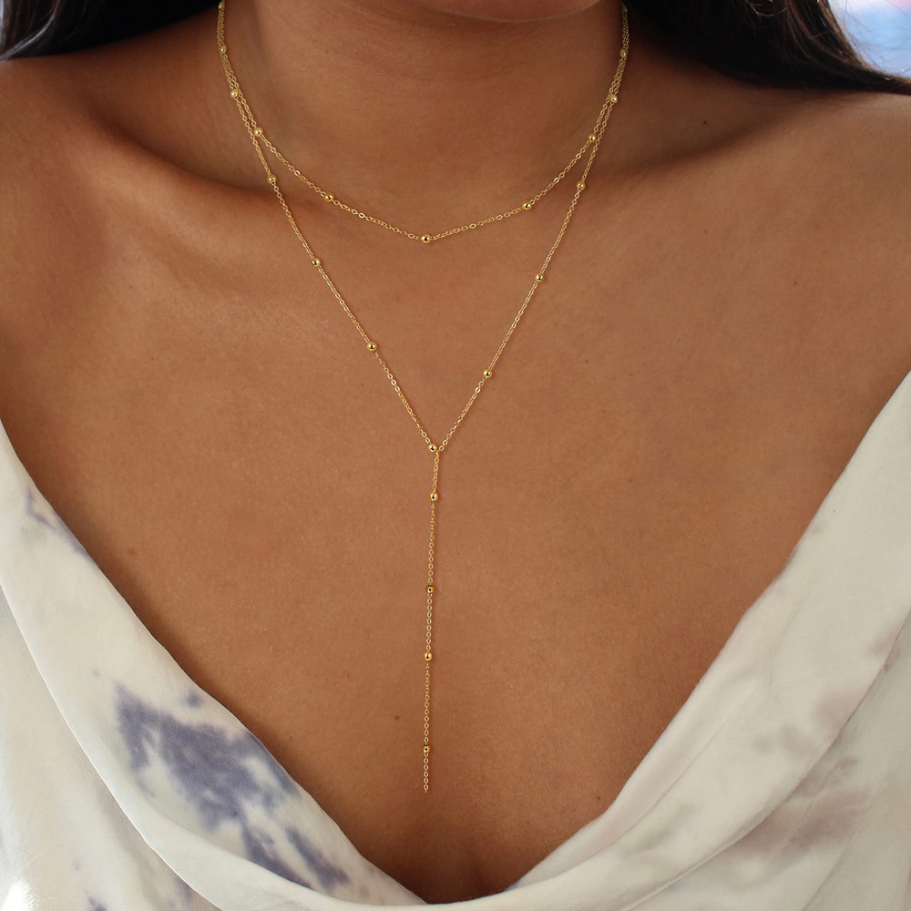 Stylish 925 Sterling Silver Layered Bead Necklace with Dangling Tassel Pendant - Ideal Female Fashion Statement