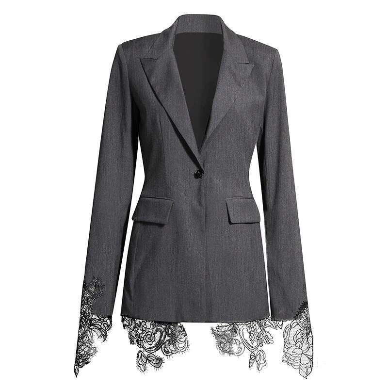 Patchwork Embroidery Lace Blazer For Women Notched Collar Long Sleeve Tunic Casual Coats Female 2020 Autumn Fashion