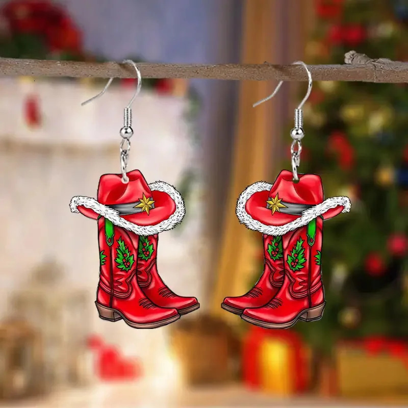 Creative Merry Christmas Fashion Cowboy Boots Dangle Earrings for Women Acrylic Flat Earring Jewelry Party Accessories Gifts 251031