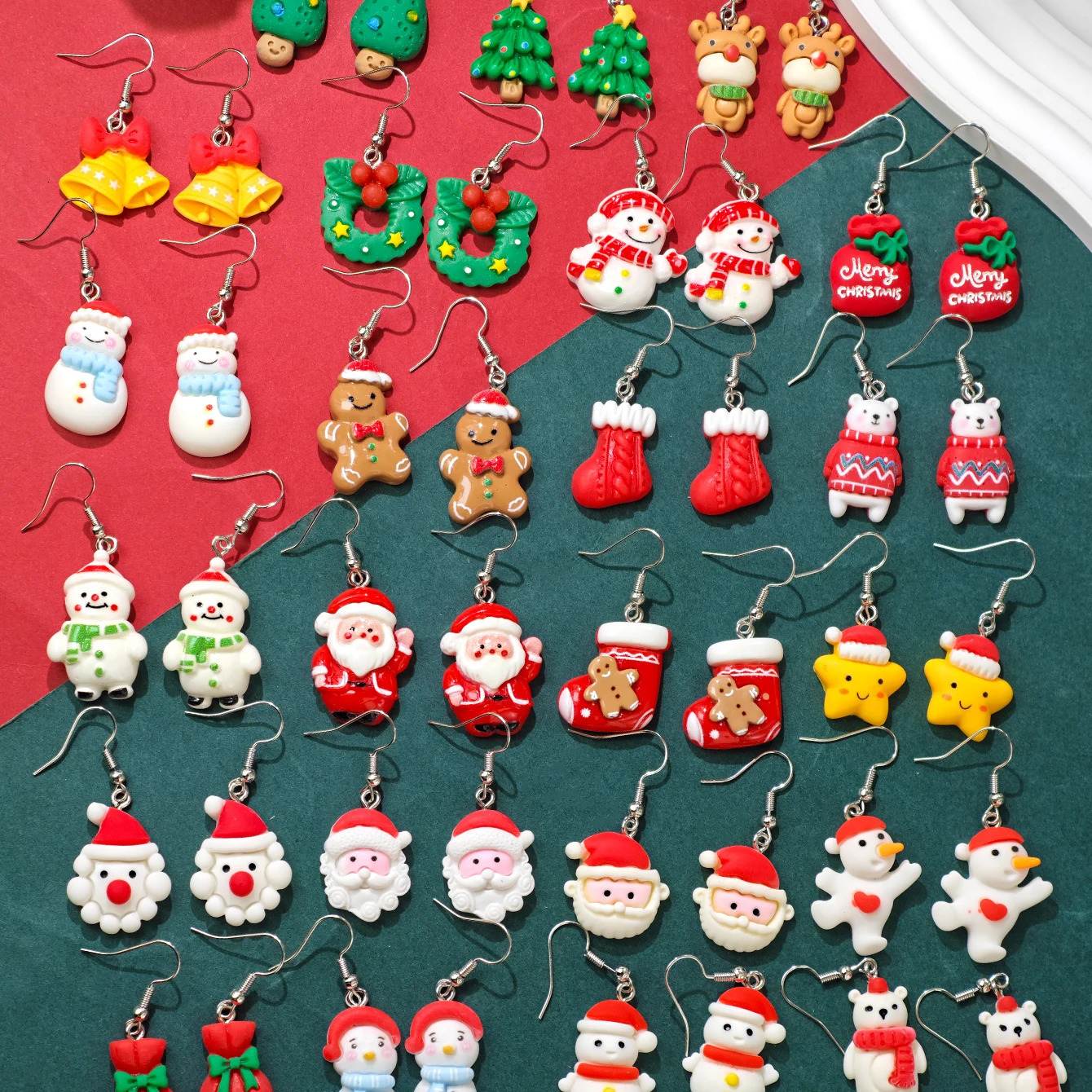 46pcs Cute Creative Christmas Series Resin Earring Set Gingerbread Man Christmas Tree Reindeer Pendant Accessories Gift 251031