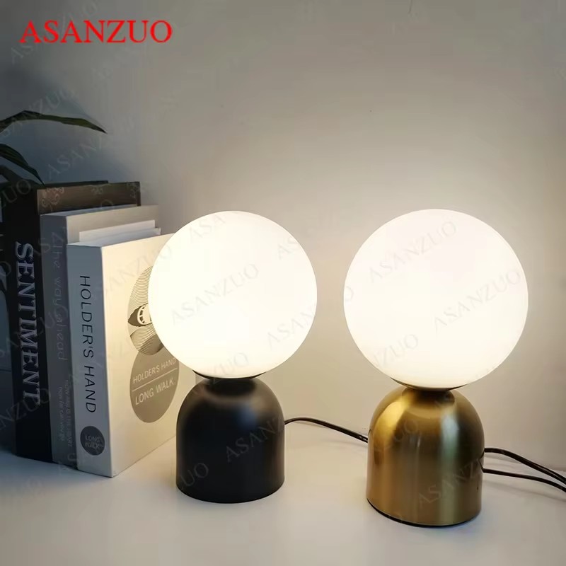 Nordic Glass Ball Table Lamp Gold Home Decor Living Room Office Bedroom Bedside Night Lights Reading Light
