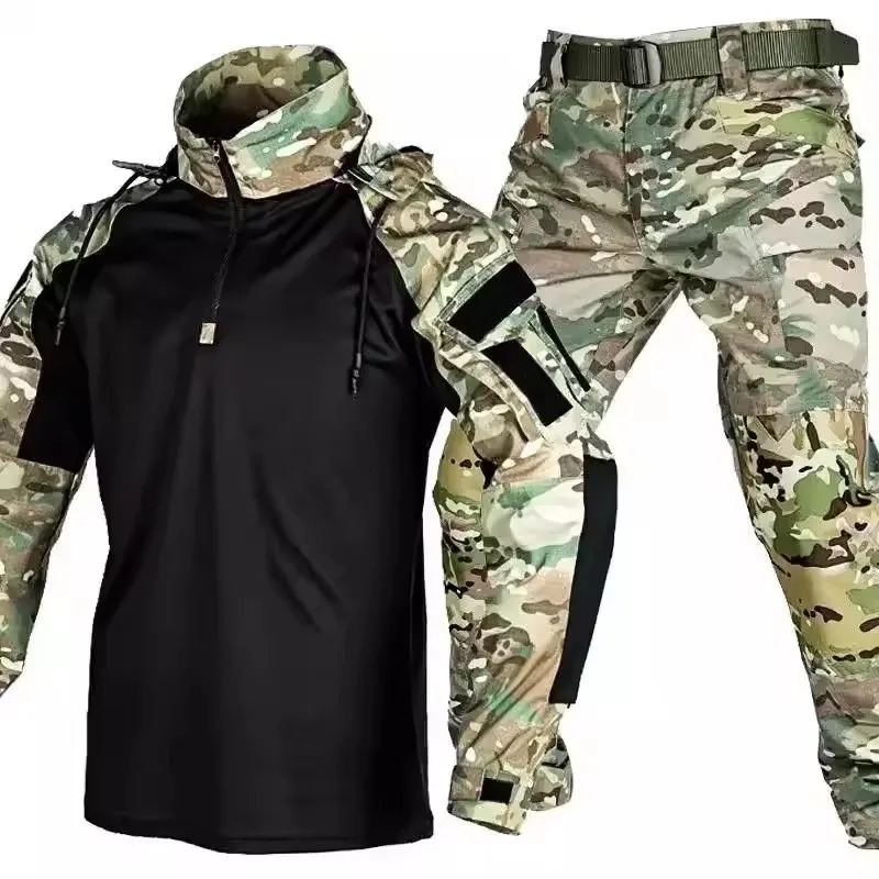 Outdoor Tactical Uniform Hunting Sets Hooded TShirtAirsoft Paintball Pants Men Suit Hiking Combat Shirts Kits WearResistant 251031