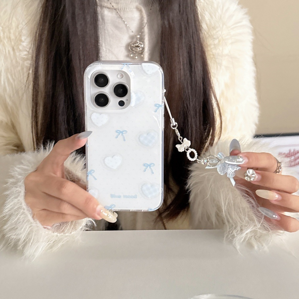 Suitable for iPhone 17 Pro Max Polka Dot Heart Bowknot Phone Case iPhone 16/15 Pro Bracelet Cartoon