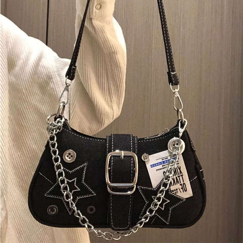 2025 NEW 2025 new spicy girl star denim armpit niche button American English poster chain bag