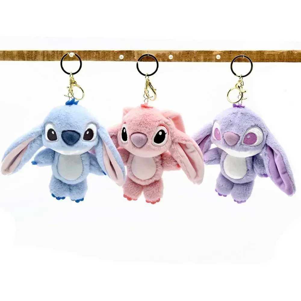 Disney Miniso Kawaii Sewing Plush Keychain Toy Cute Lilo Stitch Doll Angel Plush Cute Filling Bag Pendant Girl Birthday Gift Y250402