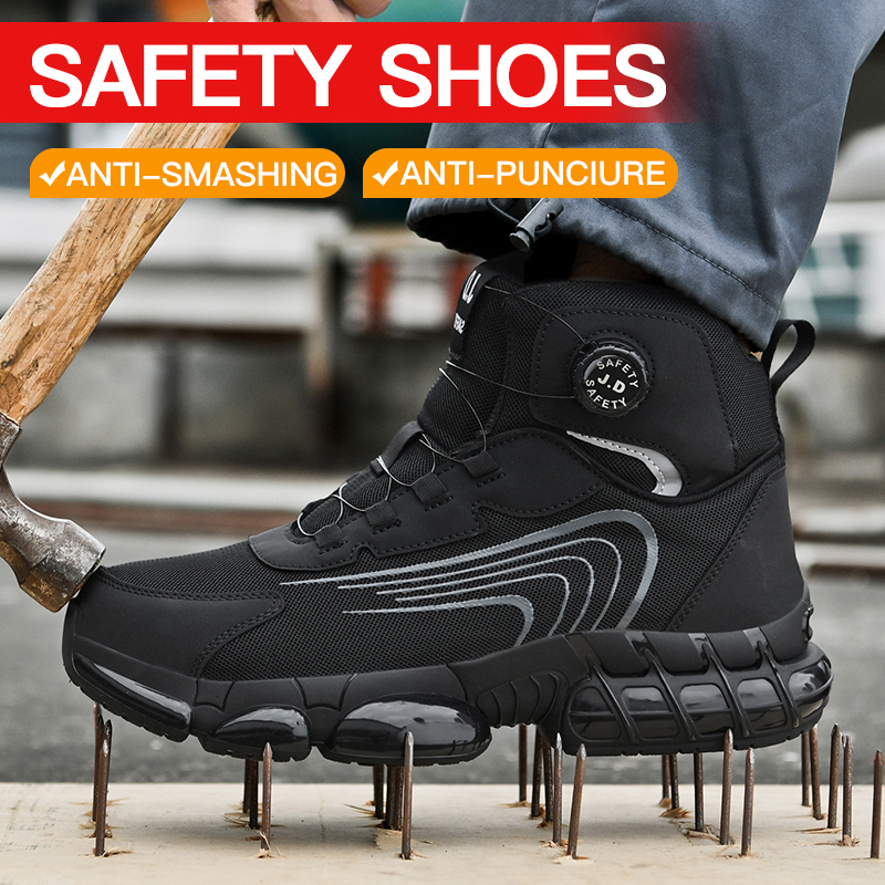 Men's High-top Safety Shoes with Steel Toe Cap - Anti-Puncture Waterproof Work Boots for Motorcycle Riding