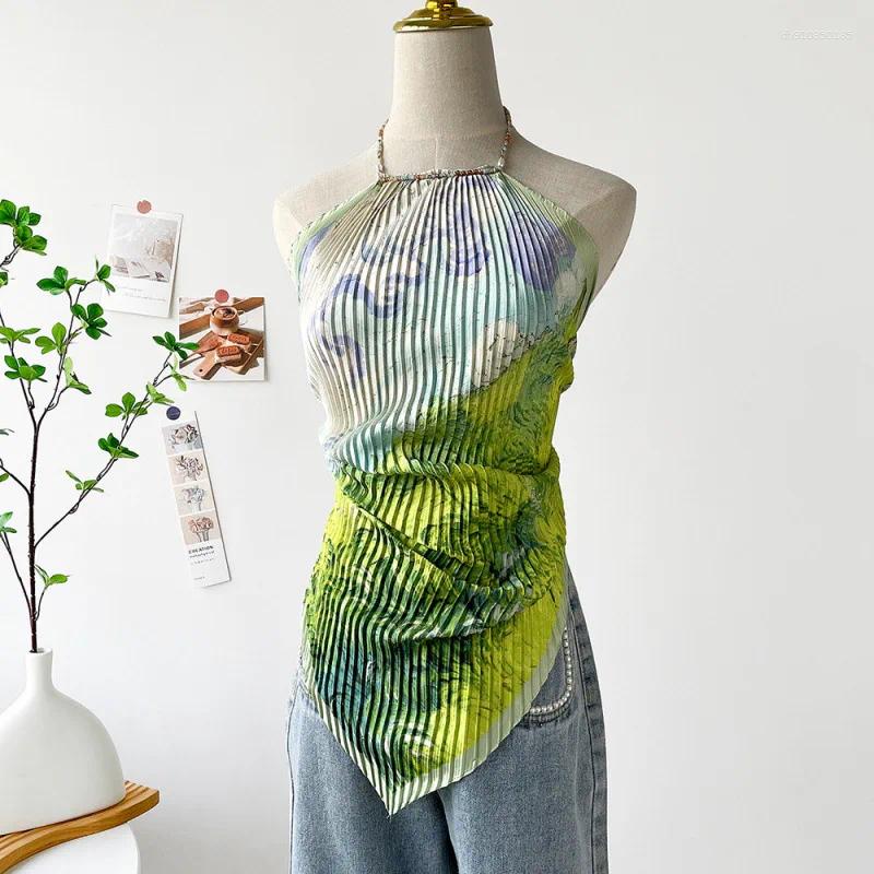 Womens T Shirts Silk Scarf Halter Top For Women Luxury Travelers Featuring Oil Painting Satin Chic Elegant Crop Tops Summer Holiday Clothes