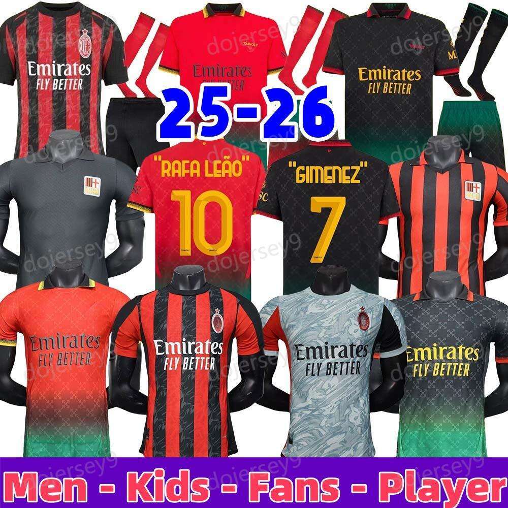 25 26 AC Maglia MilAn GIROUD RAFA LEAO PULISIC 125 2025 2026 Soccer Jersey 24 25 GIMENEZ JOAO FELIX THEO Kid Kit Home Away 3Rd Football Shirts Calcio 3XL 4XL