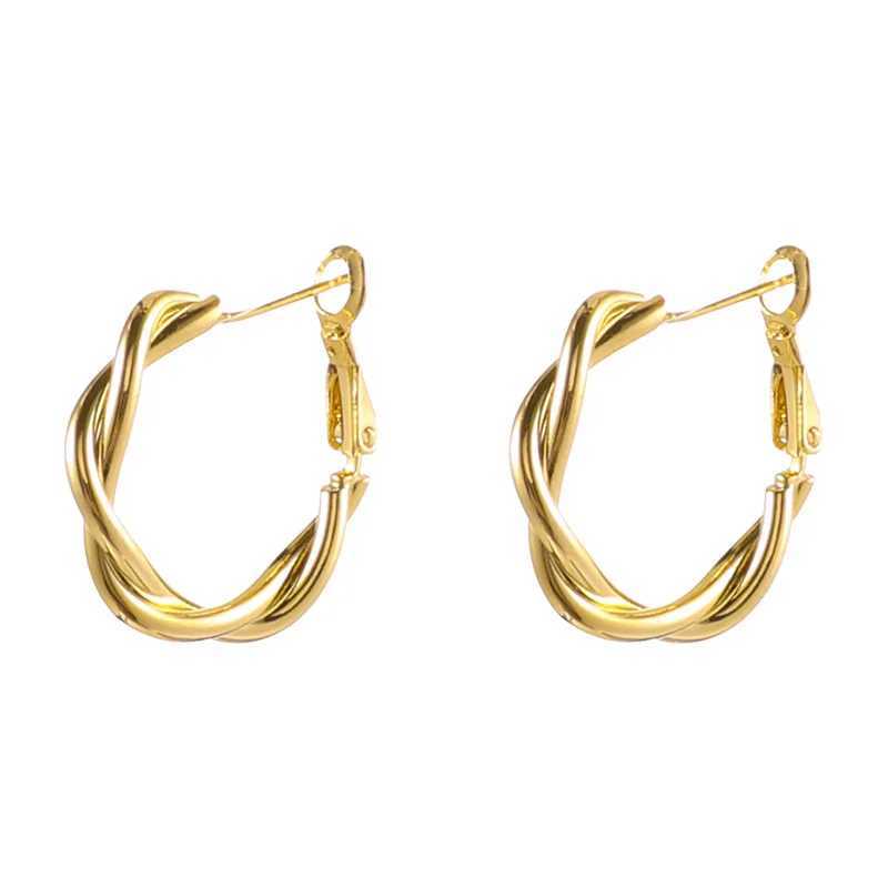 2023 New Arrival Trendy Simple Geometric Twist Hoop Earrings For Women Fashion Gold Color Metal Party Pendiente Y250401