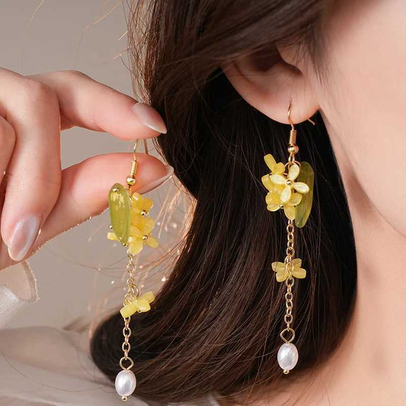 Light Luxury Exquisite Elegant Fresh Yellow Flower Long Tassel Pearl Dangle Earrings For Women Fashion Sweet Jewelry Party Gifts Y250401