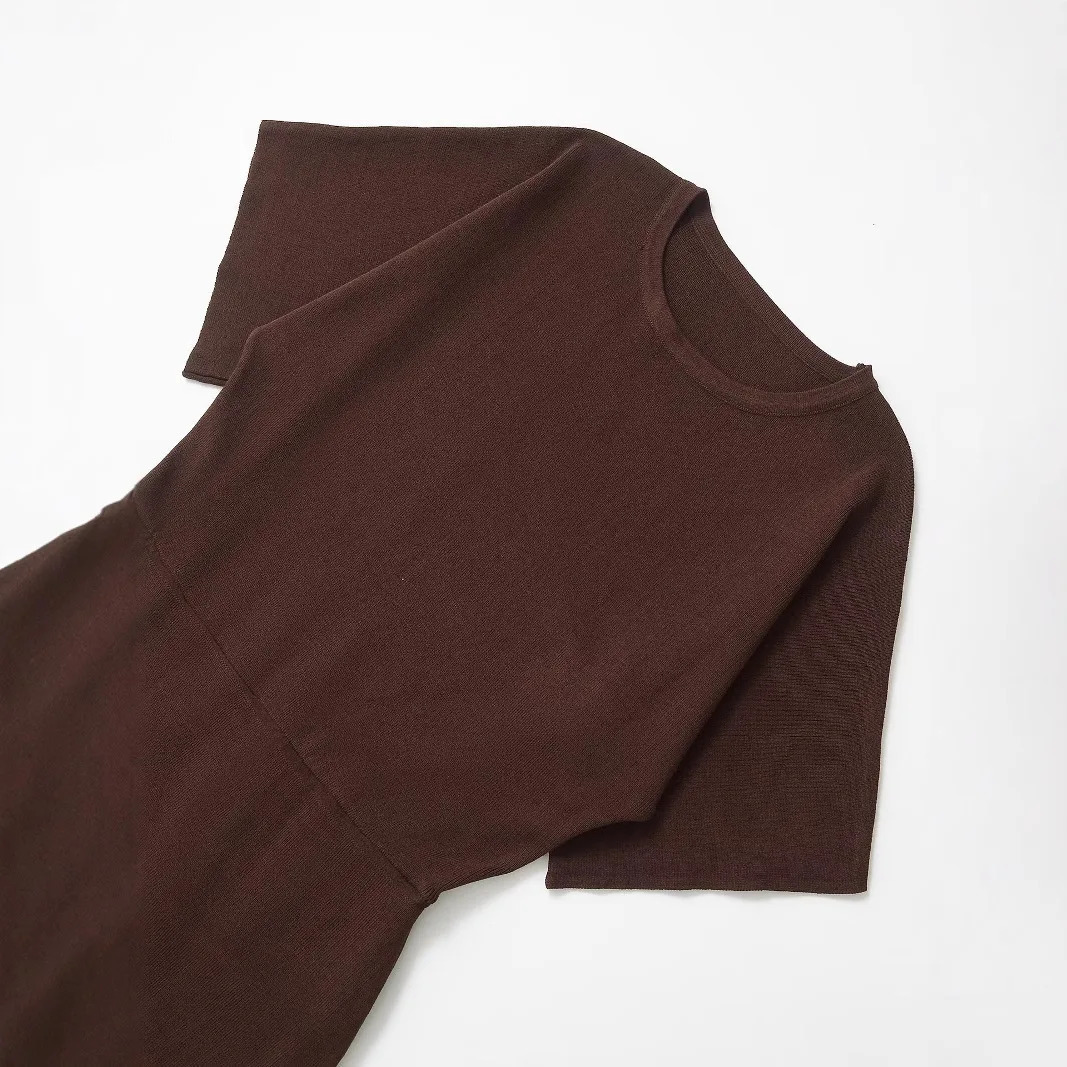 Summer Womens Fashion Knitted Splicing Long Skirt Casual Half Sleeve Loose Two piece Dress 250402m