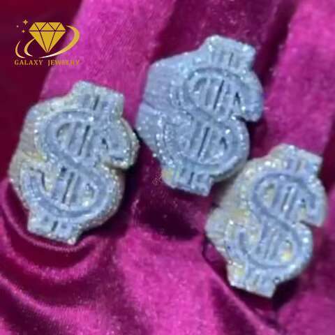 Iced Out Ring Dollar Money Sign Design Bust Down Fine Jewelry 925 Sterling Silver Hip Hop Iced Out Moissanite Stone Men Ring