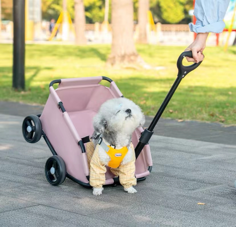 Dog stroller Small dog pet stroller out pull rod car foldable dog walking portable travel convenient four seasons available