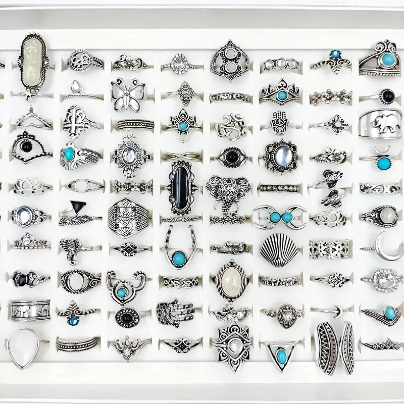 1510203050pcs Bohemia Rings for Women Men Vintage Silvery Feather Crown Flower Ring Fashion Jewelry Wholesale Size 1619 251031