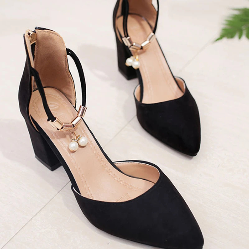 Womens Sandals Summer Thick Bottom High Heels Luxury Pearl Button Dress Beach Shoes Fashion Brand Designer 250402BJ - view 4