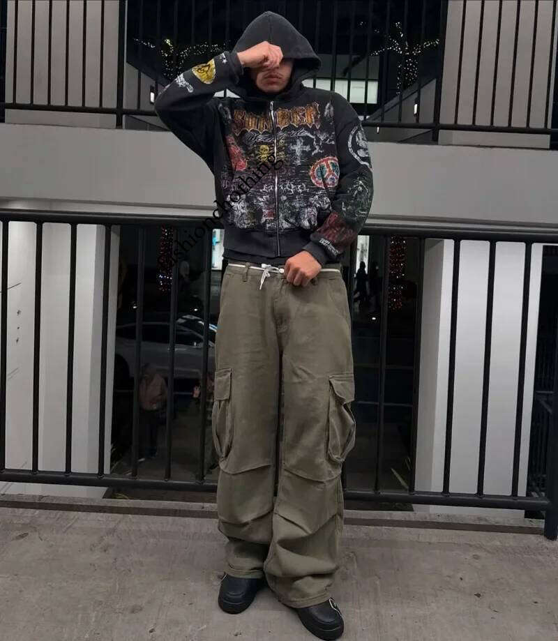 Street Hip-hop Punk Rock Clothing Men European and American Y2k Haruku Trendy Zipper Hoodie Loose Oversized Sweatshirt Couple