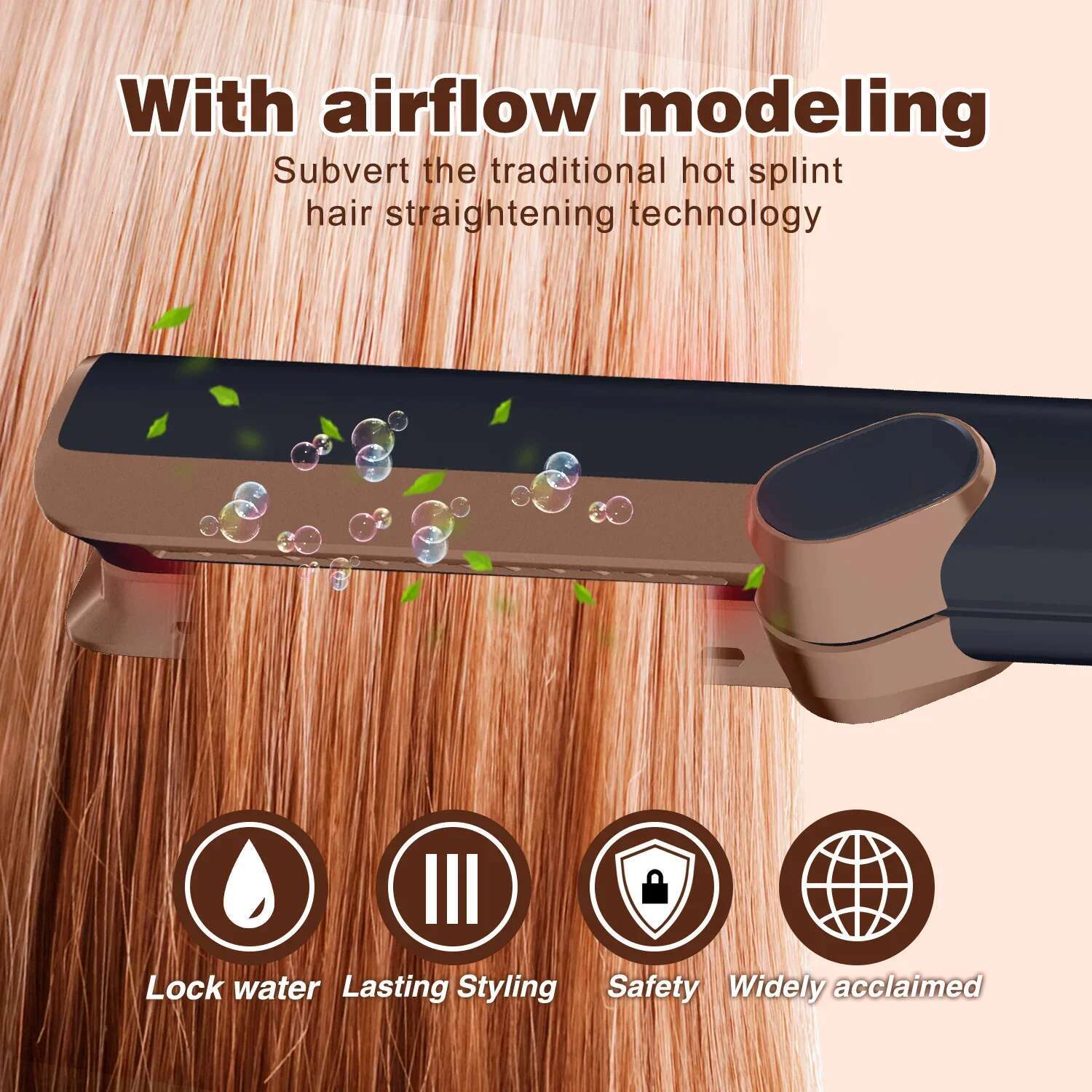 Professional 2In1 Hair Dryer Heat-Up Flat Iron Straightener Dry And Wet Dual-Purpose Straight Air W Blower