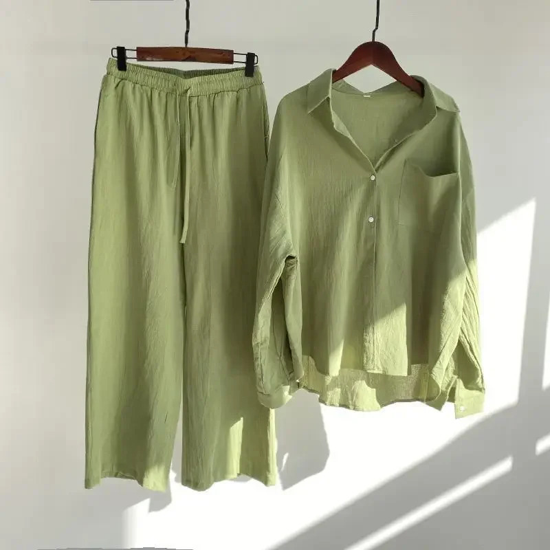 Spring/Summer Retro Cotton Linen Womens Loose Mens Shirt Set Womens Foreign Trade Wholesale 250327