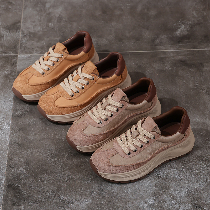 Top layer cowhide retro Forrest Gump women's platform leather daddy shoes non-slip soft-soled sports women's shoes leather casual shoes2025