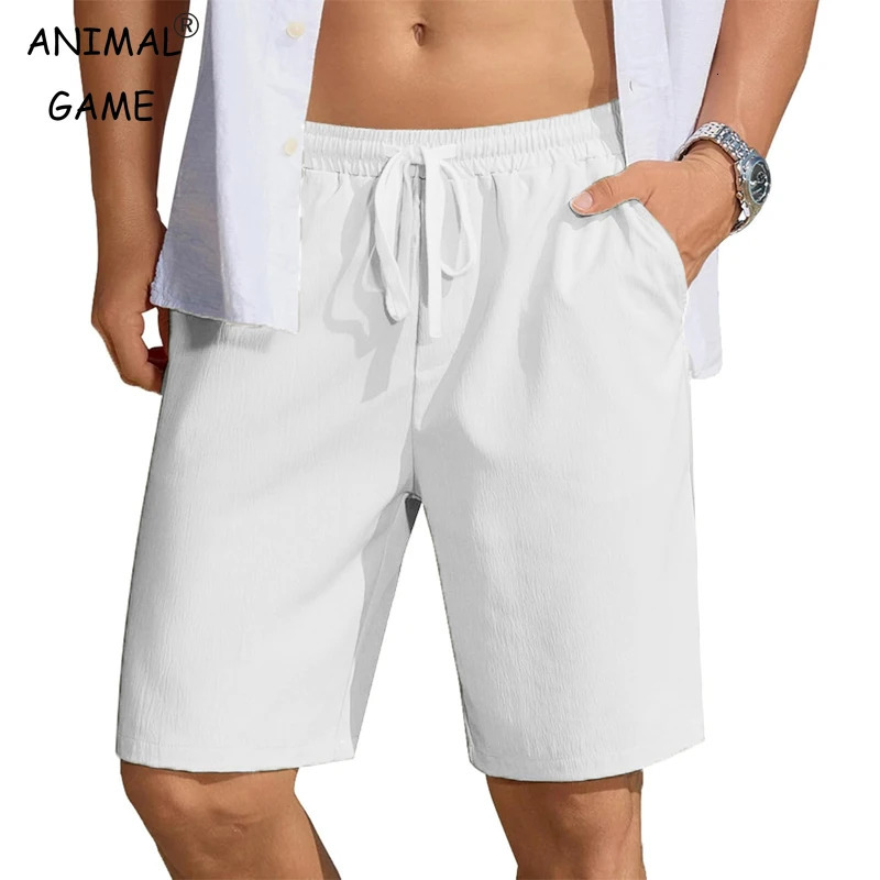 Summer mens casual breathable shorts elastic waist brushed beach cotton lightweight quick drying streetwear 250402m