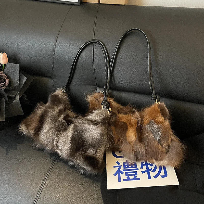 Winter Warm Fox Fur Shoulder Hobo Bags For Women Latest Purses And Handbags Elegant Evening Bag For Dinner Party 251030