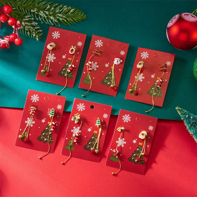 Moving Santa Claus Tassel Dangle Earrings For Women Christmas Tree Snowflake Asymmetric Long Chain Earring Year Jewelry Gift 251031