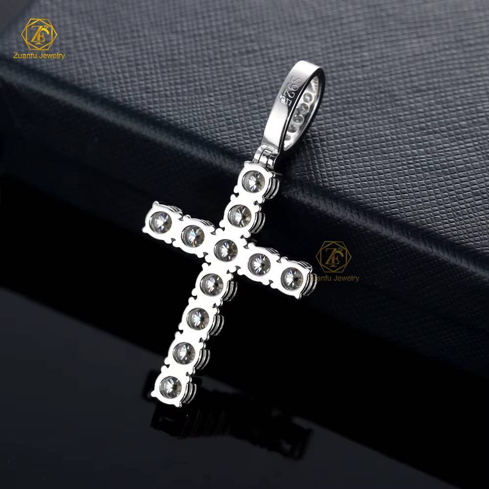 In Stock Moissanite Cross Pendant Plated White Gold Yellow Gold 925S 5mm Diamond Hip Hop Cross Pendant for Chain
