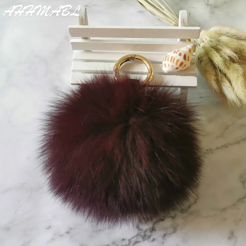 12cm Fluffy Real Fox Fur Ball PomPom 14 Colors Genuine Fur Keychain Metal Ring Pendant Bag Charm F314 251030
