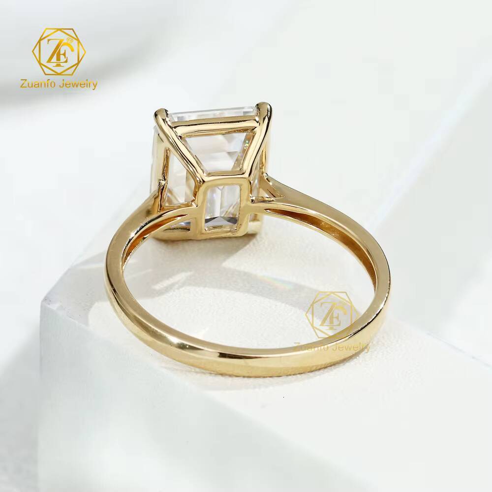 Customized Women 10k 14k 18k Solid Gold Ring 3CT 5CT Emerald Cut Moissanite Lab Diamond Wedding Engagement Classical Ring