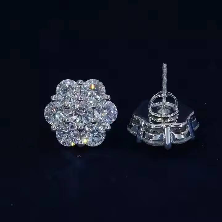 Ready to Ship Fine Jewelry Luxury 15mm Big VVS Moissanite Stud Earrings Screw Back 925 Silver Bling Iced Out Flower Earrings GRA