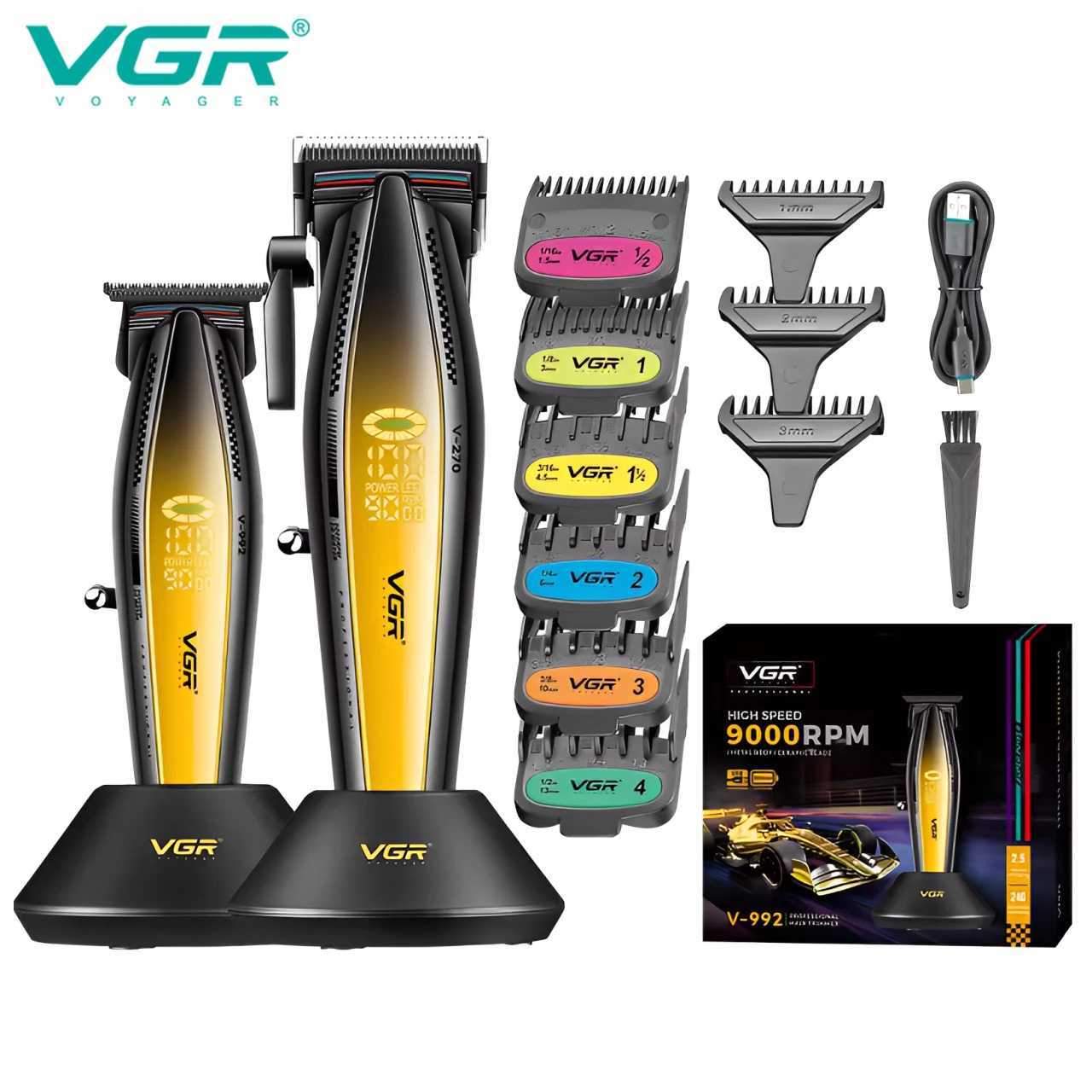 VGR V-992 V-270 high-end mens hair clip with gradient color body professional hair clip with LCD digital display and pus W250402