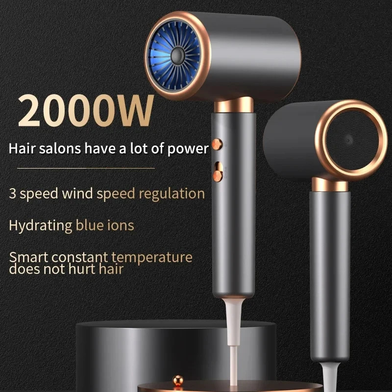 Salon Hair Dryer 2000W Professional Cold Air Brush Negative Ionic Blow Dryer Strong Power 5th GearHairdryerblowdryerwithcomb 251030