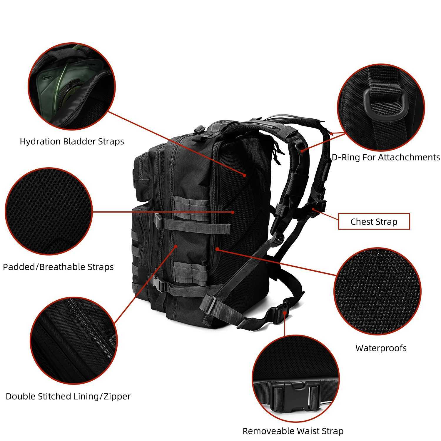 New tactical backpack enlarged 3P attack bag black outdoor field mountaineering equipment bag water bag backpack waterproofC250407