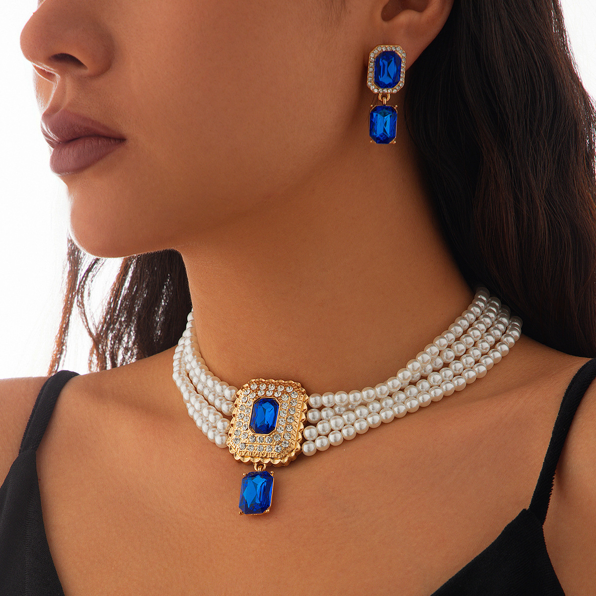 necklace moissanite chain necklaces designer Temperament light luxury square diamond gem necklace retro pearl bead collarbone necklace jewelry woman d