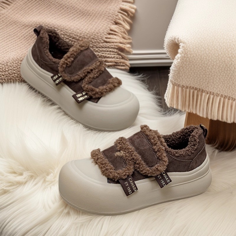 Thick-soled Velcro cotton shoes women's winter new fleece thickened slippers for women to wear loafers outside2025