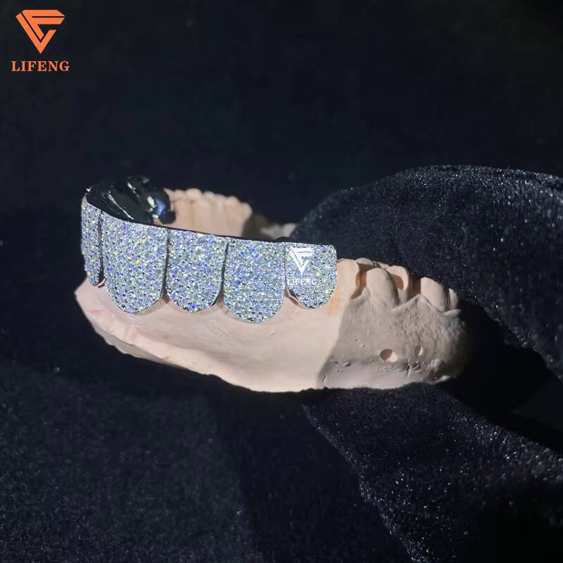 Lifeng Custom Perm Cut VVS Moissanite Grillz Hip Hop HoneyComb Pass Diamond Tester Sterling Silver Teeth Grillz Jewelry